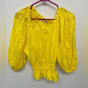 Ramy Brook Scoop Neck Three-Quarter Sleeve Blouse Eyelet Embroidered